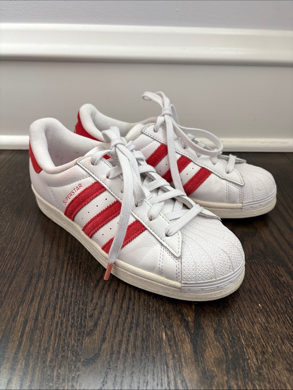 adidas Superstar Sneakers with Red Stripes and Heart detailing